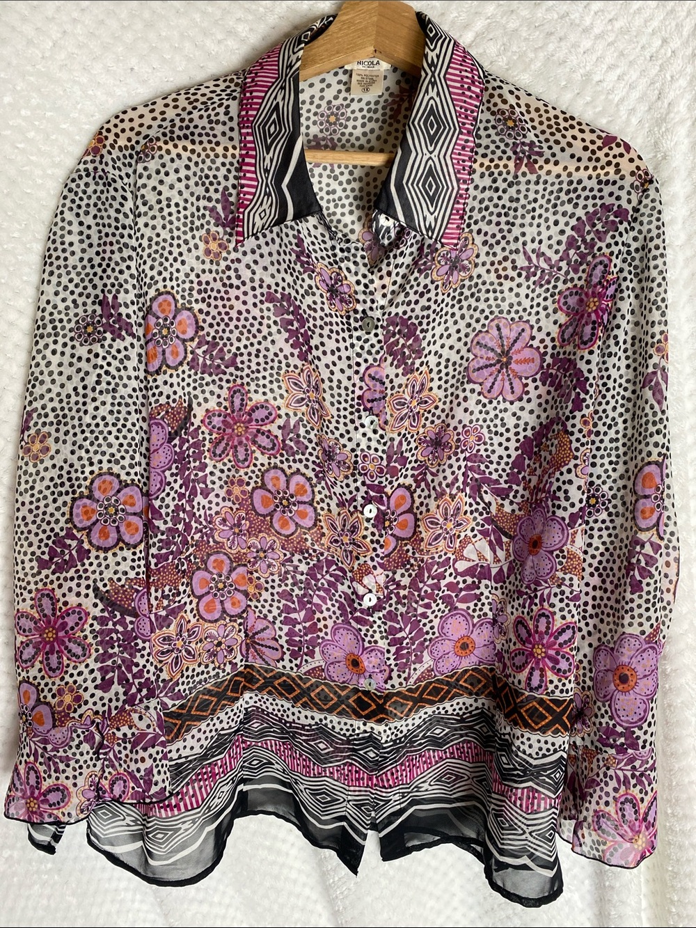 Nicola Woman Floral Polka Dot Print Sheer Blouse Top